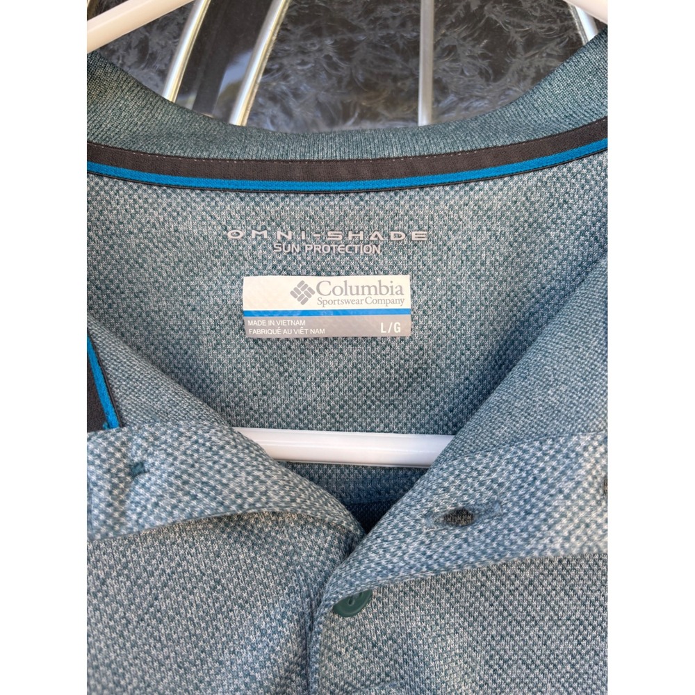 Columbia Mens Omni-Shade Polo Shirt Blue Green Textured Short Sleeve XM6449 L - Picture 3 of 6